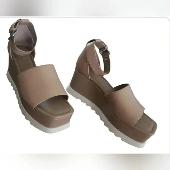 New Gianni Bini Wedge 10 Retro Tan Leather Platform Ankle Strap Lugsole Pin-Up - Picture 6 of 8